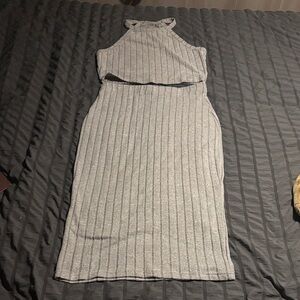 SHEIN Gray Ribbed Midi Dress